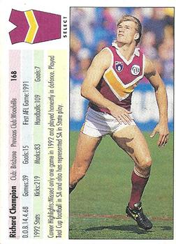 1993 Select AFL #168 Richard Champion Back